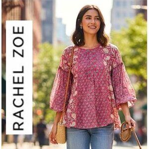 DESIGNER! - RACHEL ZOE Boho pink cotton floral blouse, size: small